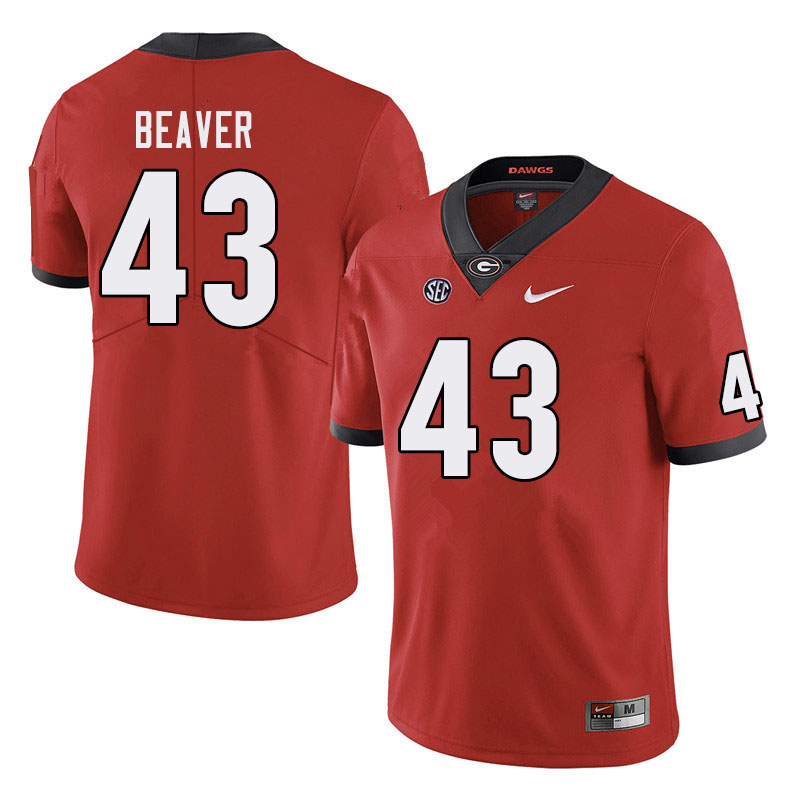 Men #43 Tyler Beaver Georgia Bulldogs College Football Jerseys Sale-Red